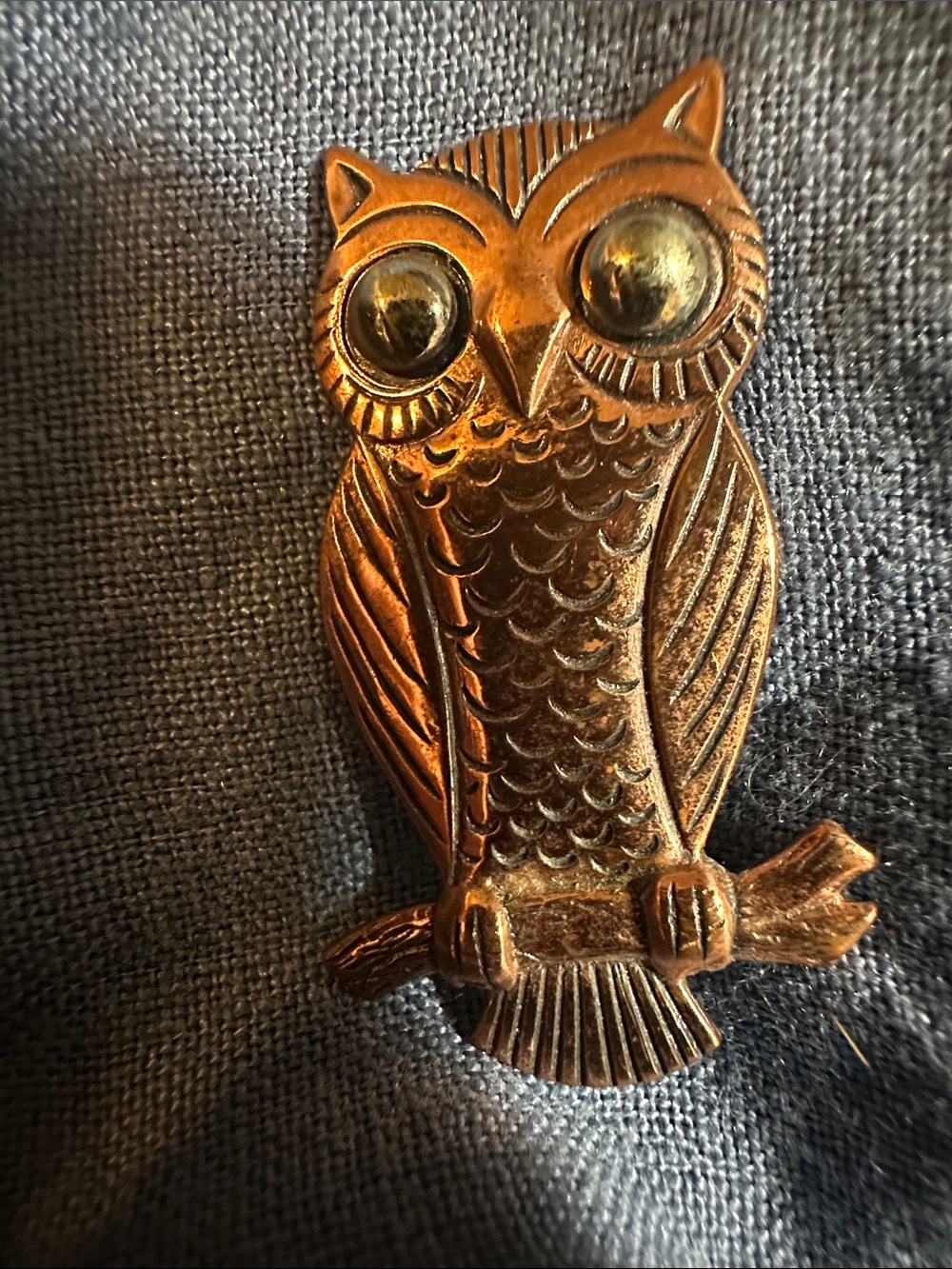 Vintage Copper Owl Brooch
